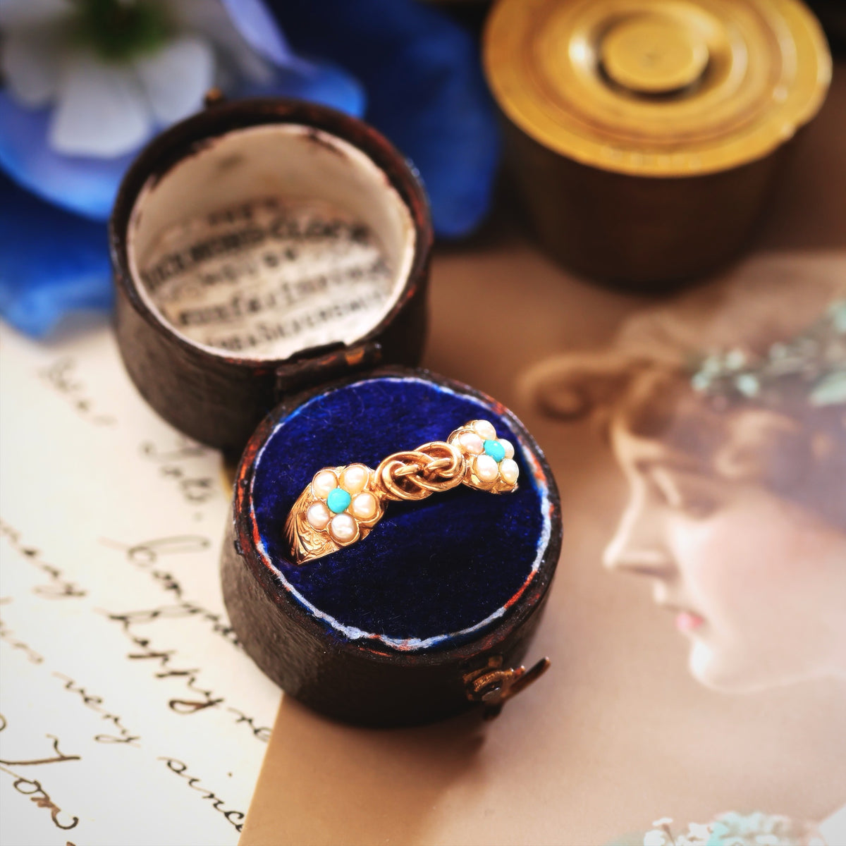 Antique Forget-me-not Turquoise & Wild Pearl Ring