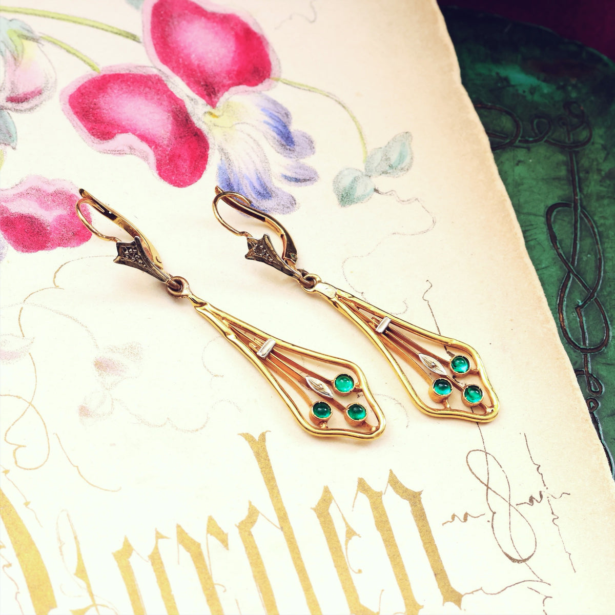 Vintage French 18ct Gold Drop Earrings