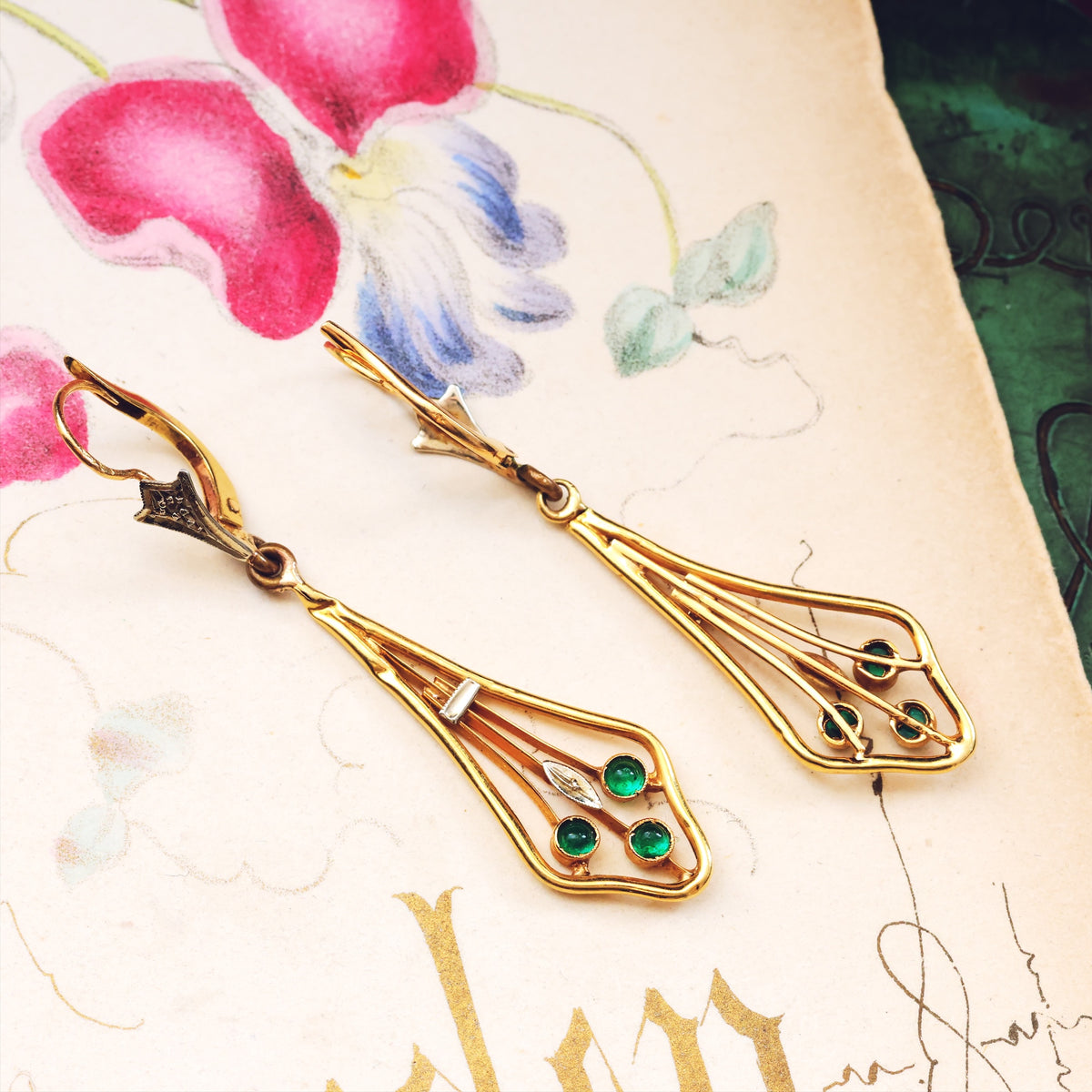 Vintage French 18ct Gold Drop Earrings