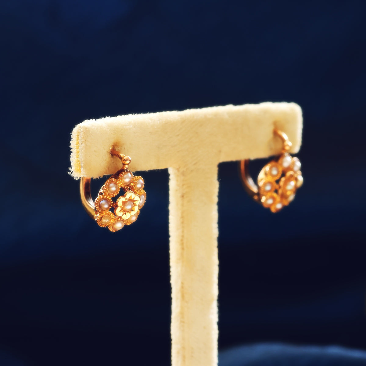 Antique French 18ct Gold Seed Pearl Earrings