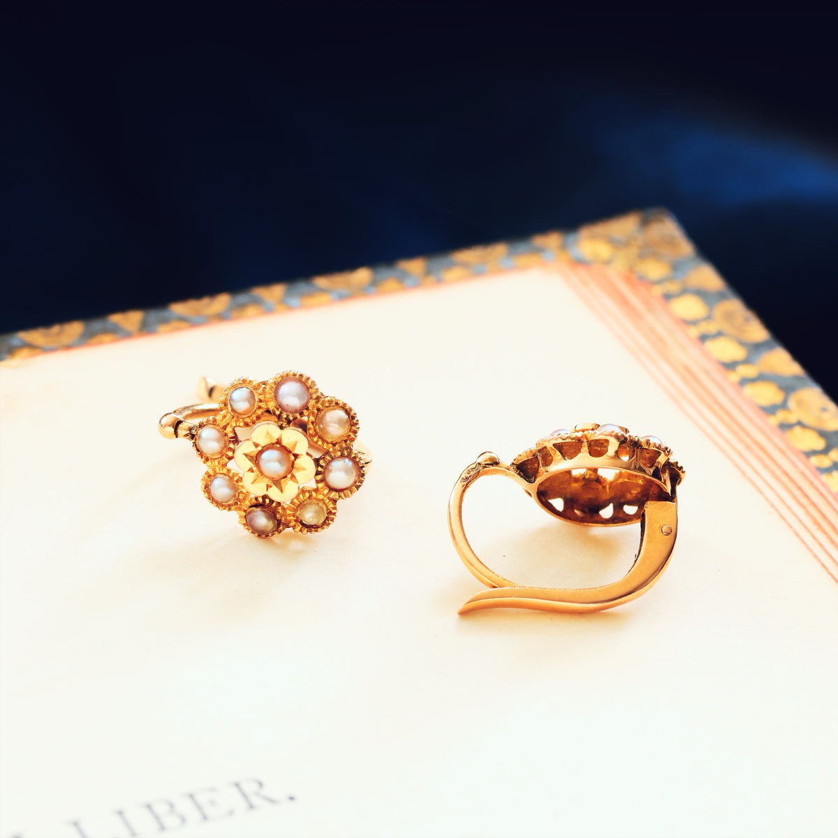 Antique French 18ct Gold Seed Pearl Earrings