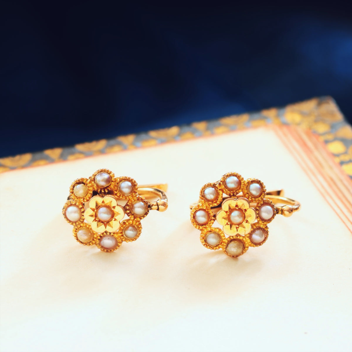 Antique French 18ct Gold Seed Pearl Earrings
