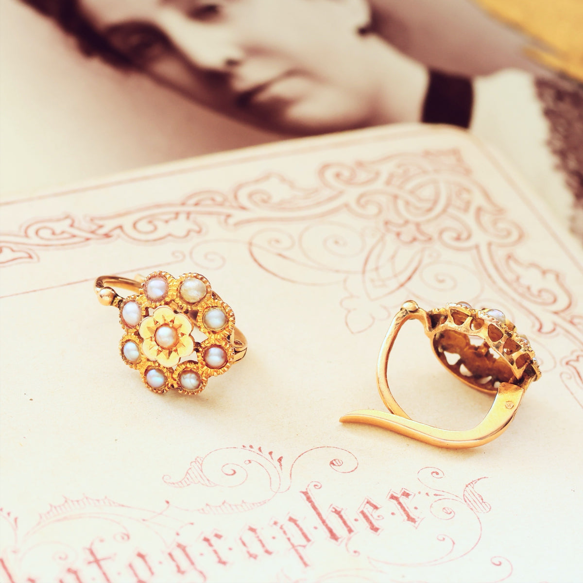 Antique French 18ct Gold Seed Pearl Earrings
