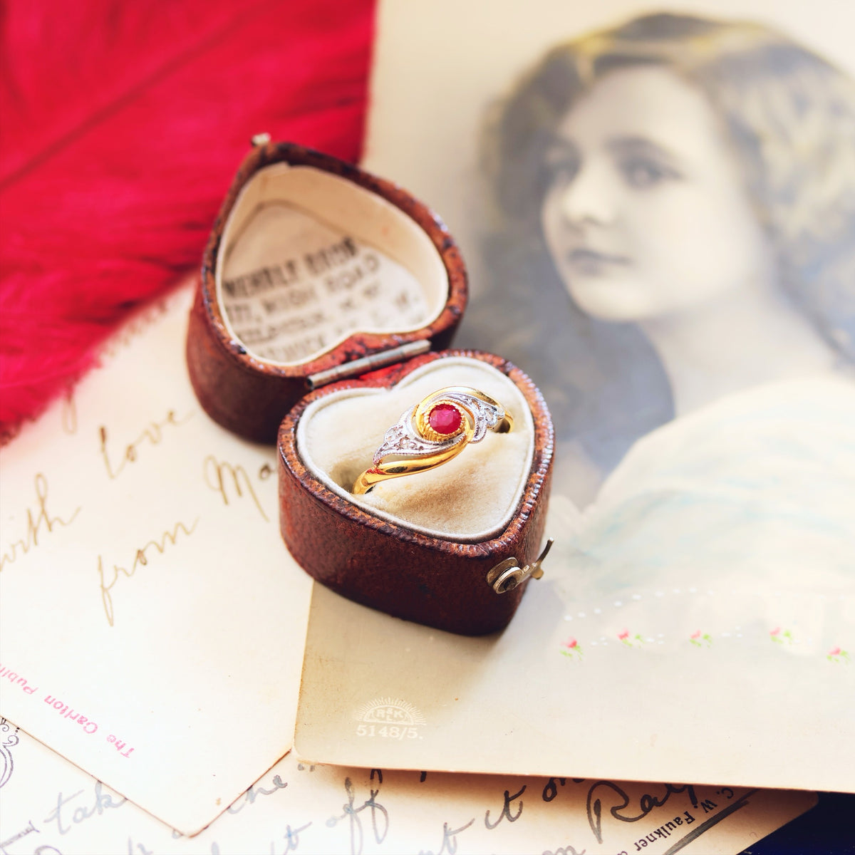 Cute French Art Nouveau Ruby & Diamond Ring