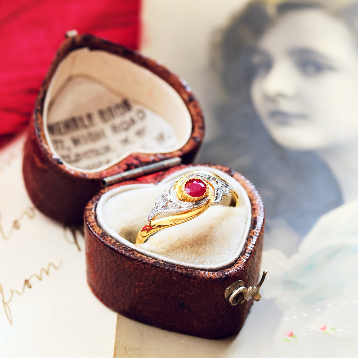 Cute French Art Nouveau Ruby & Diamond Ring