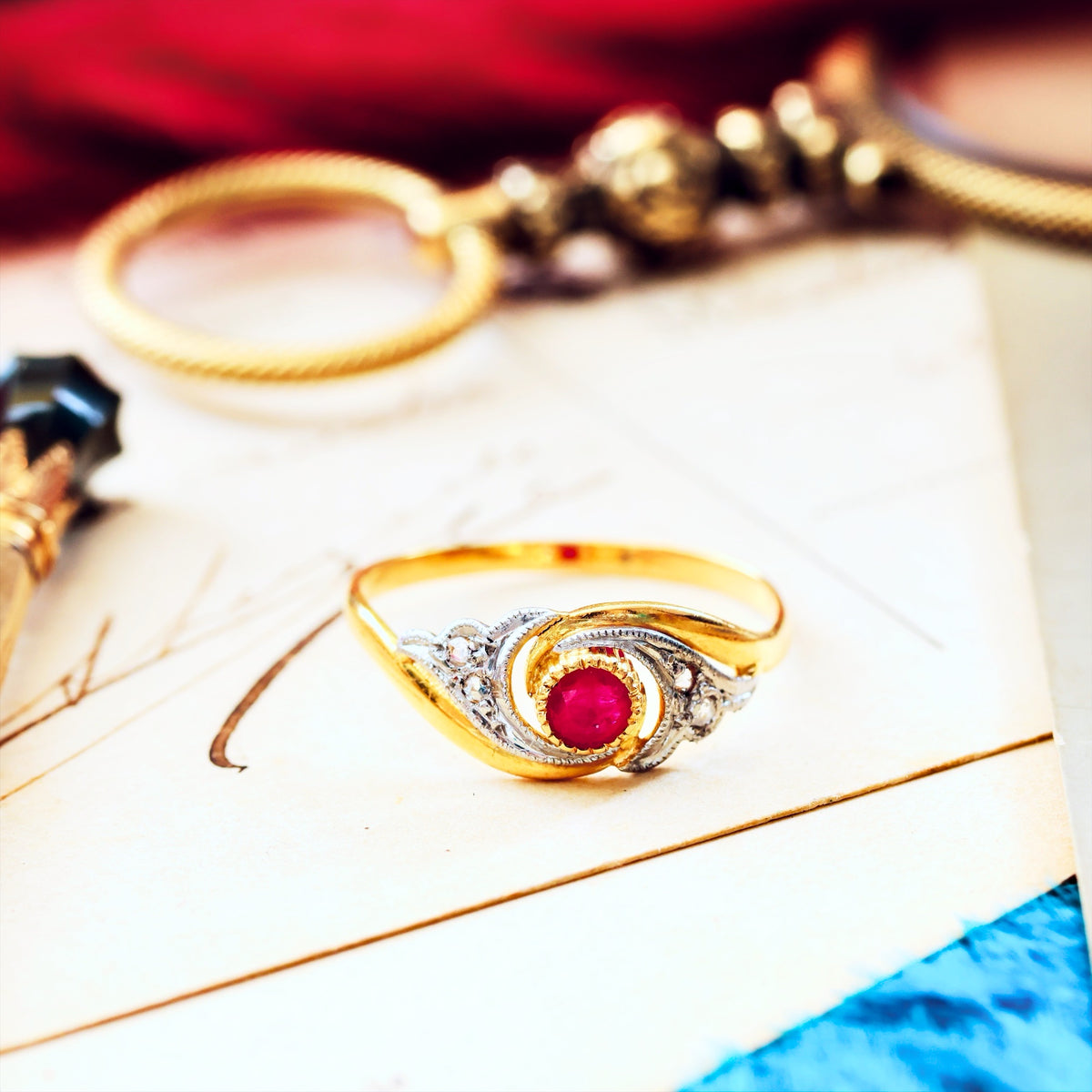 Antique French Art Nouveau Ruby & Diamond Ring