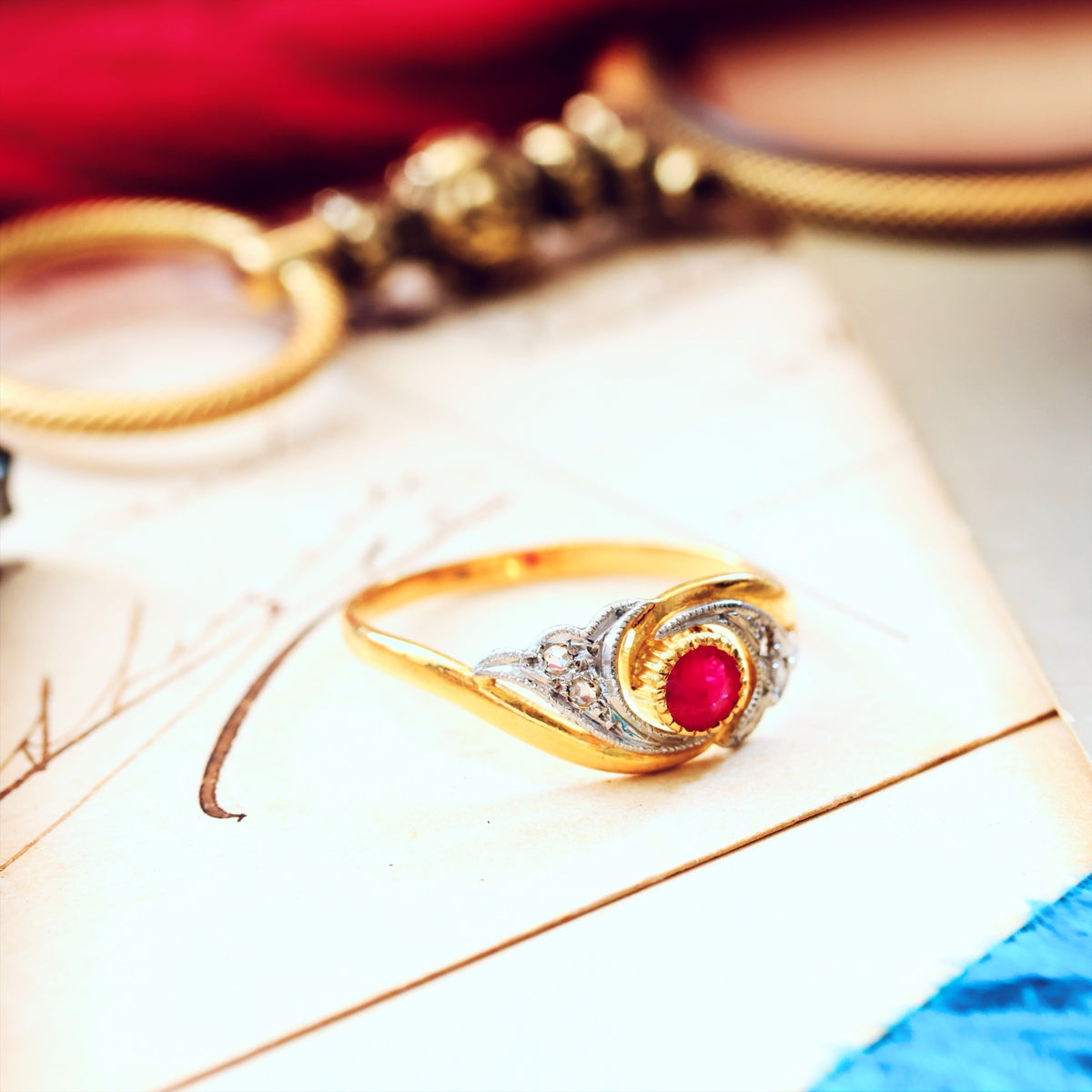 Cute French Art Nouveau Ruby & Diamond Ring
