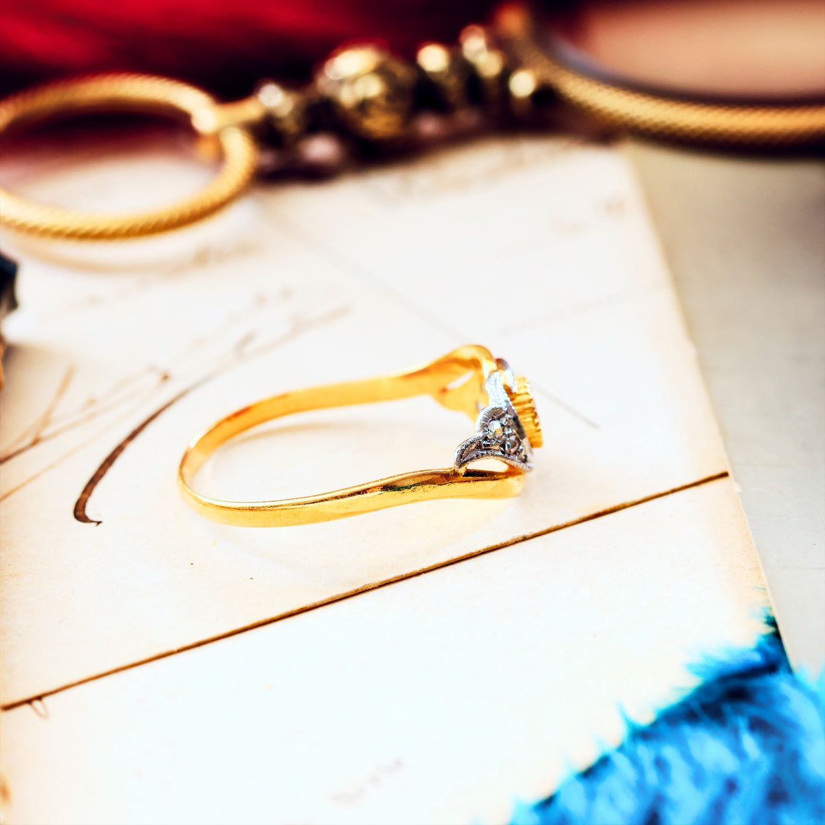 Cute French Art Nouveau Ruby & Diamond Ring