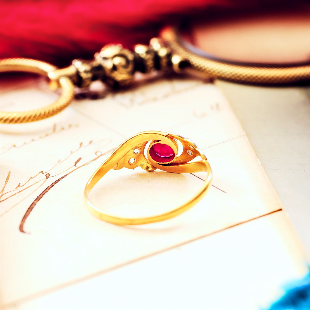 Cute French Art Nouveau Ruby & Diamond Ring