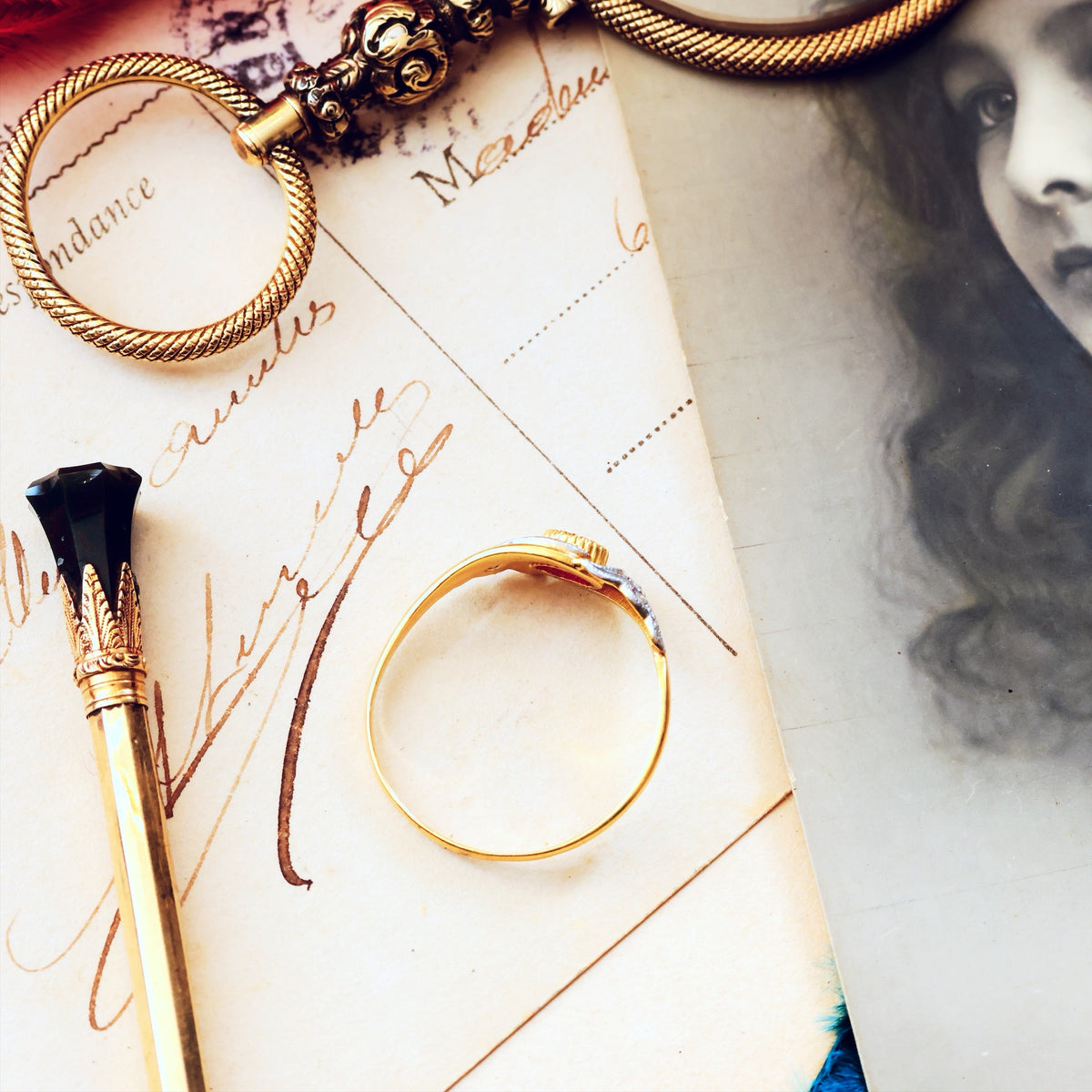 Cute French Art Nouveau Ruby & Diamond Ring