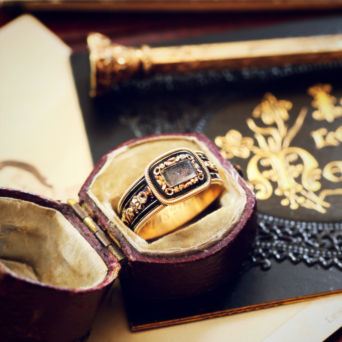 Precious Georgian Date 1820 Enamelled Mourning Ring