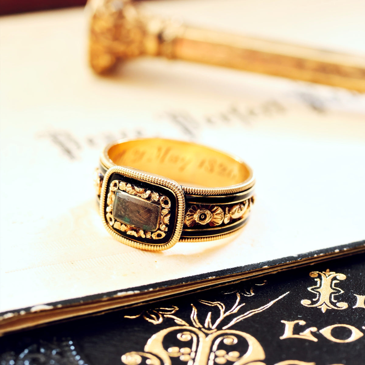 Precious Georgian Date 1820 Enamelled Mourning Ring