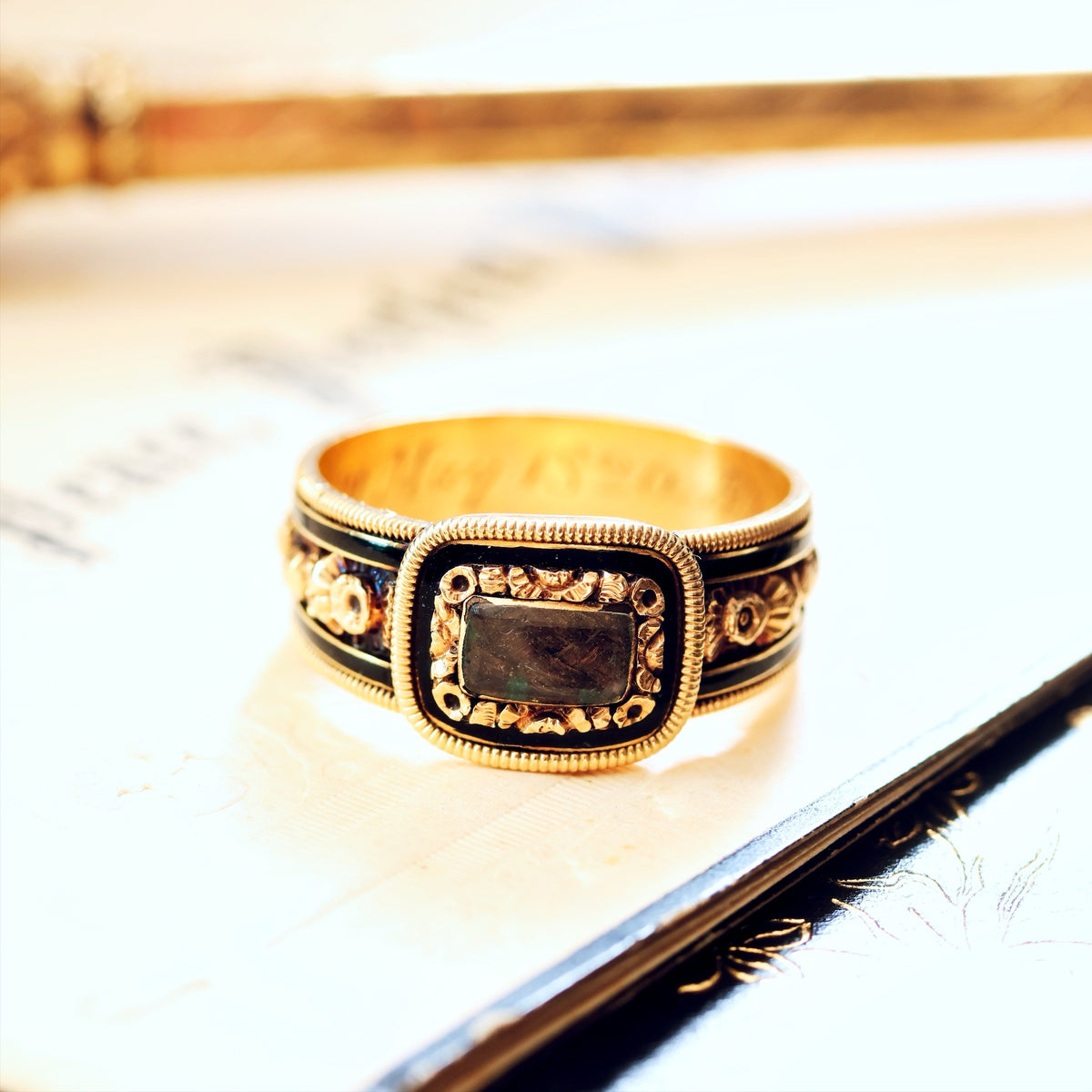 Precious Georgian Date 1820 Enamelled Mourning Ring