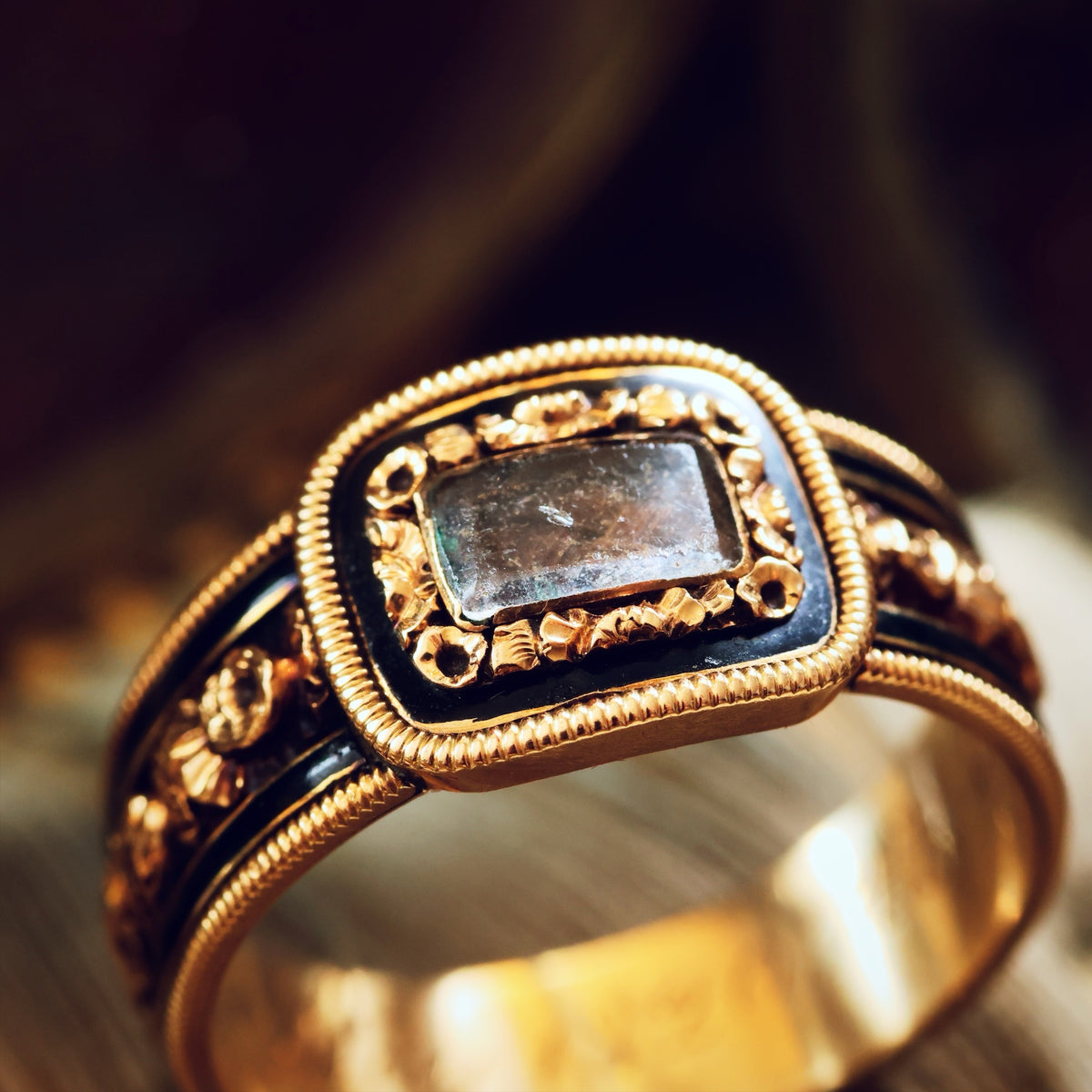 Precious Georgian Date 1820 Enamelled Mourning Ring