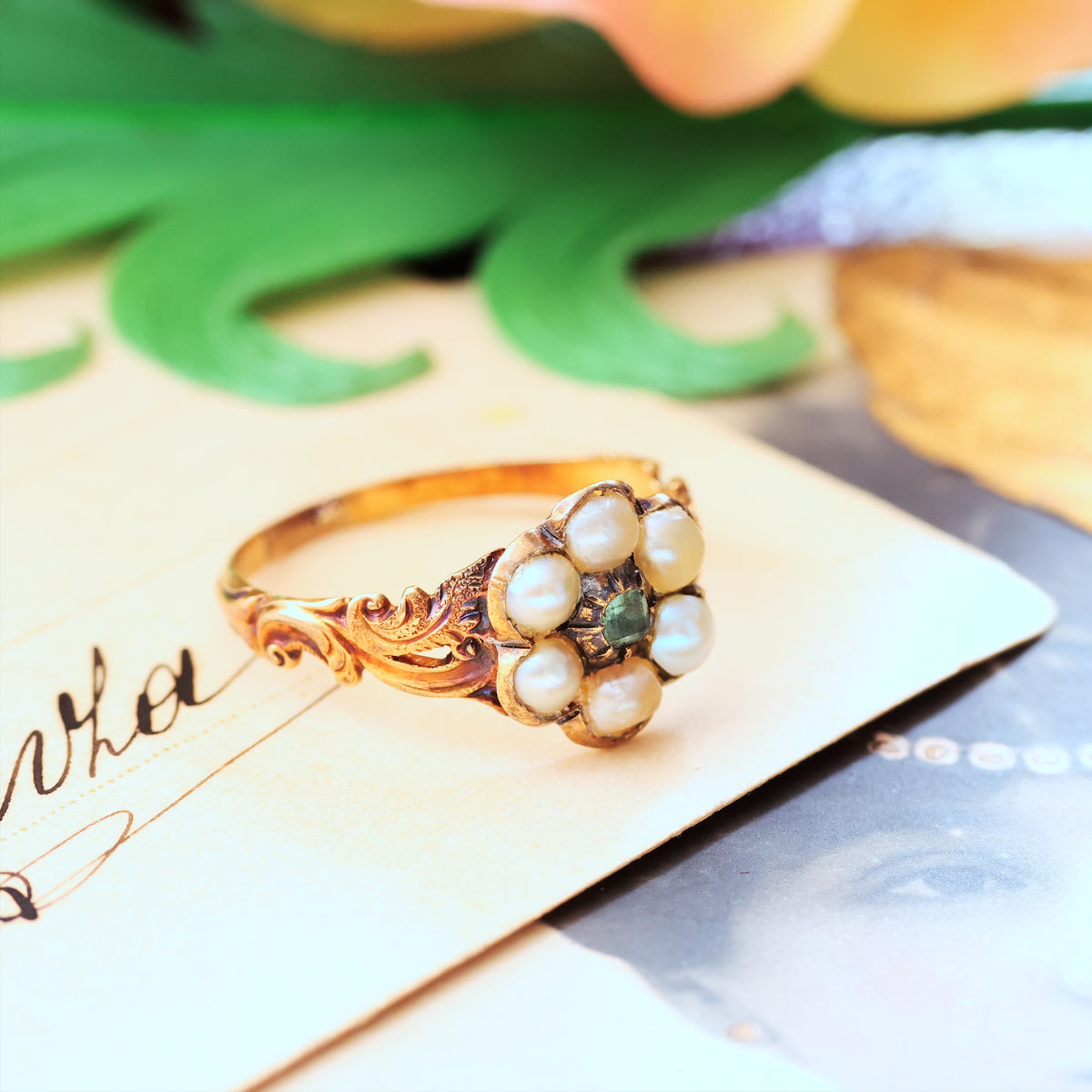 Exquisite Antique Georgian Emerald & Pearl Ring