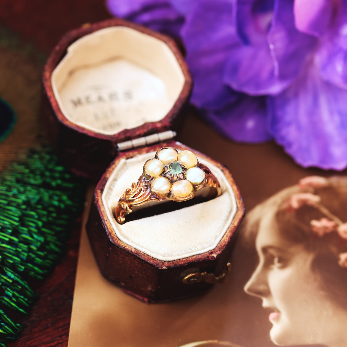 Exquisite Antique Georgian Emerald & Pearl Ring