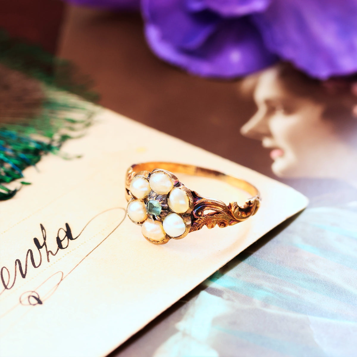 Exquisite Antique Georgian Emerald & Pearl Ring