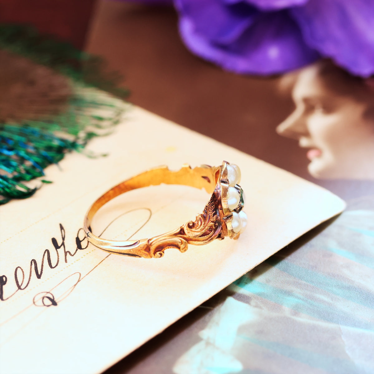 Exquisite Antique Georgian Emerald & Pearl Ring