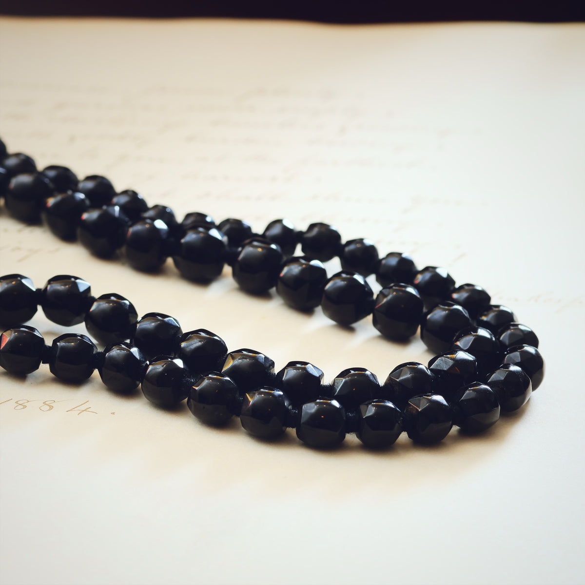 Georgian Gothic! Scarce Long Faceted Whitby Jet Necklace