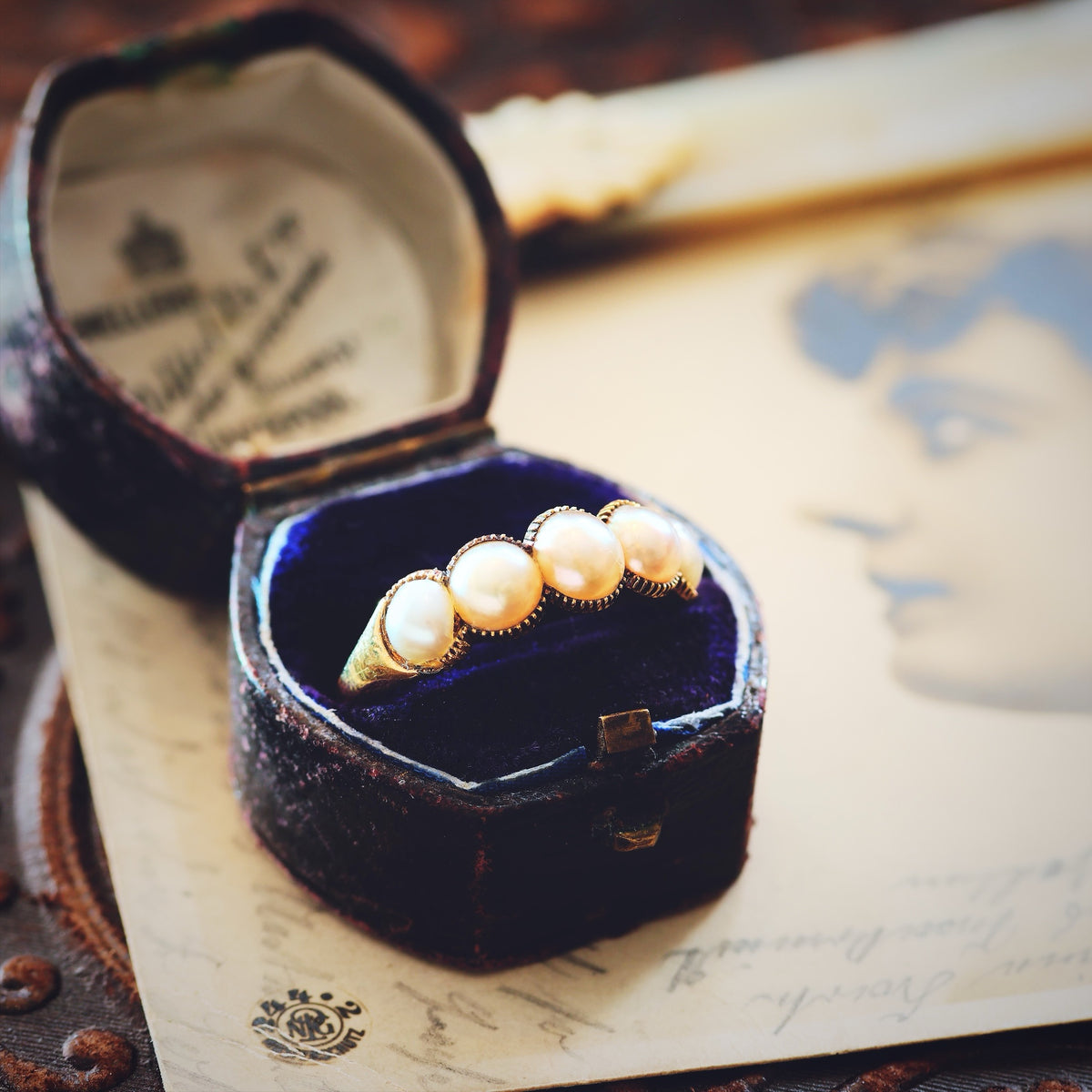 Romantic Antique Georgian Natural Pearl Hoop Ring