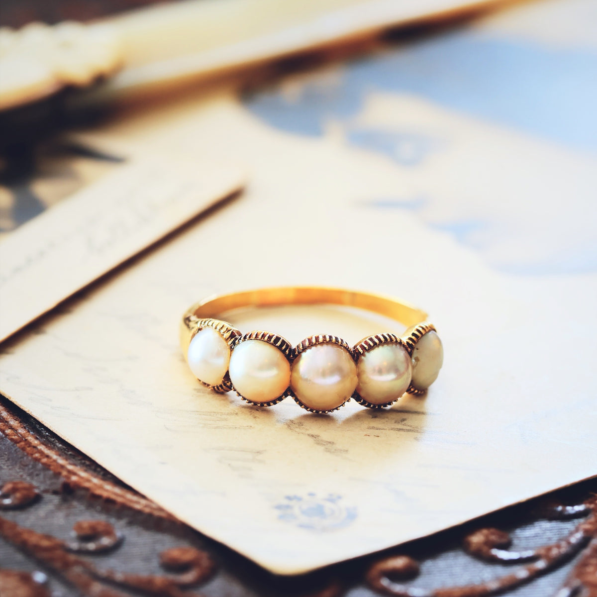 Romantic Antique Georgian Natural Pearl Hoop Ring