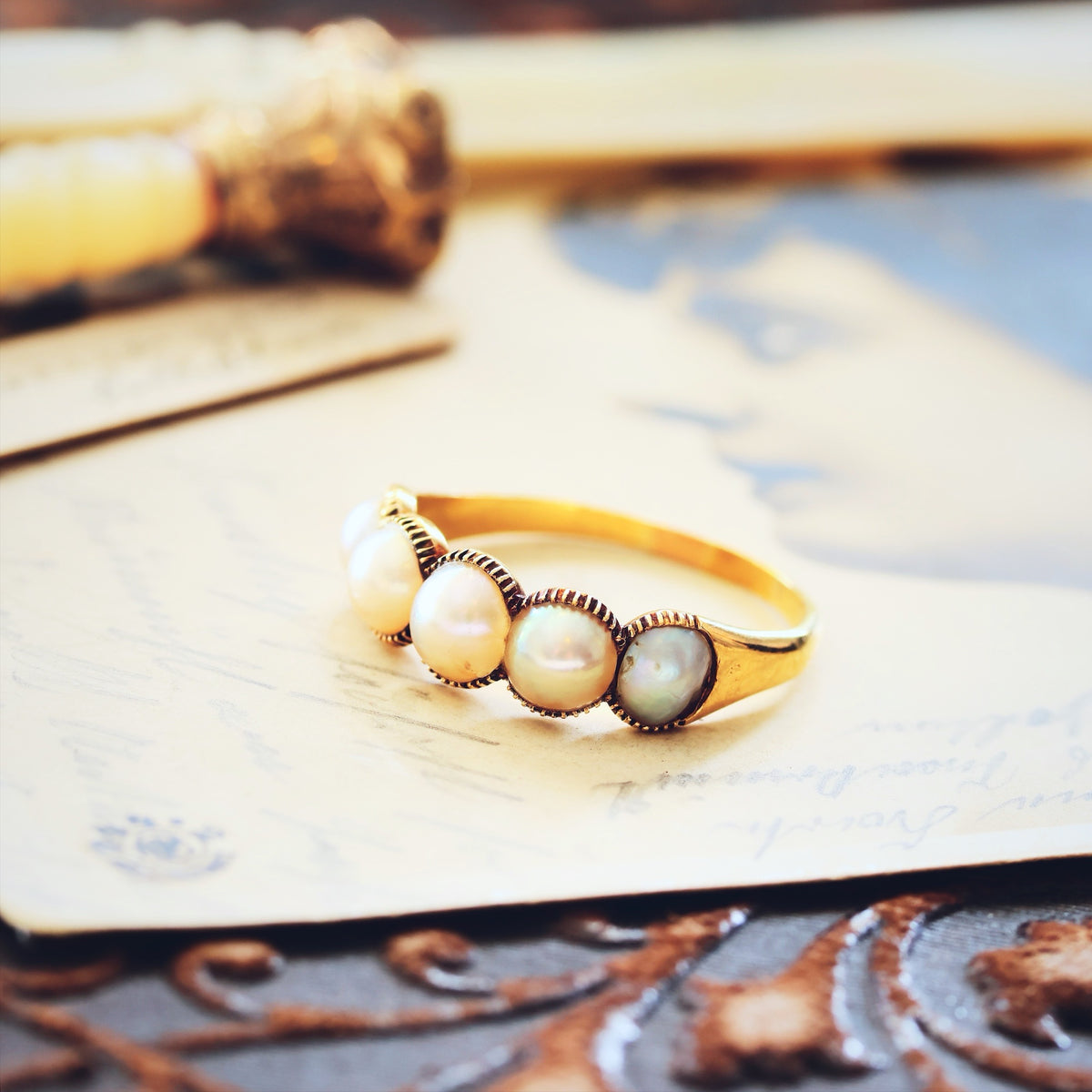 Romantic Antique Georgian Natural Pearl Hoop Ring