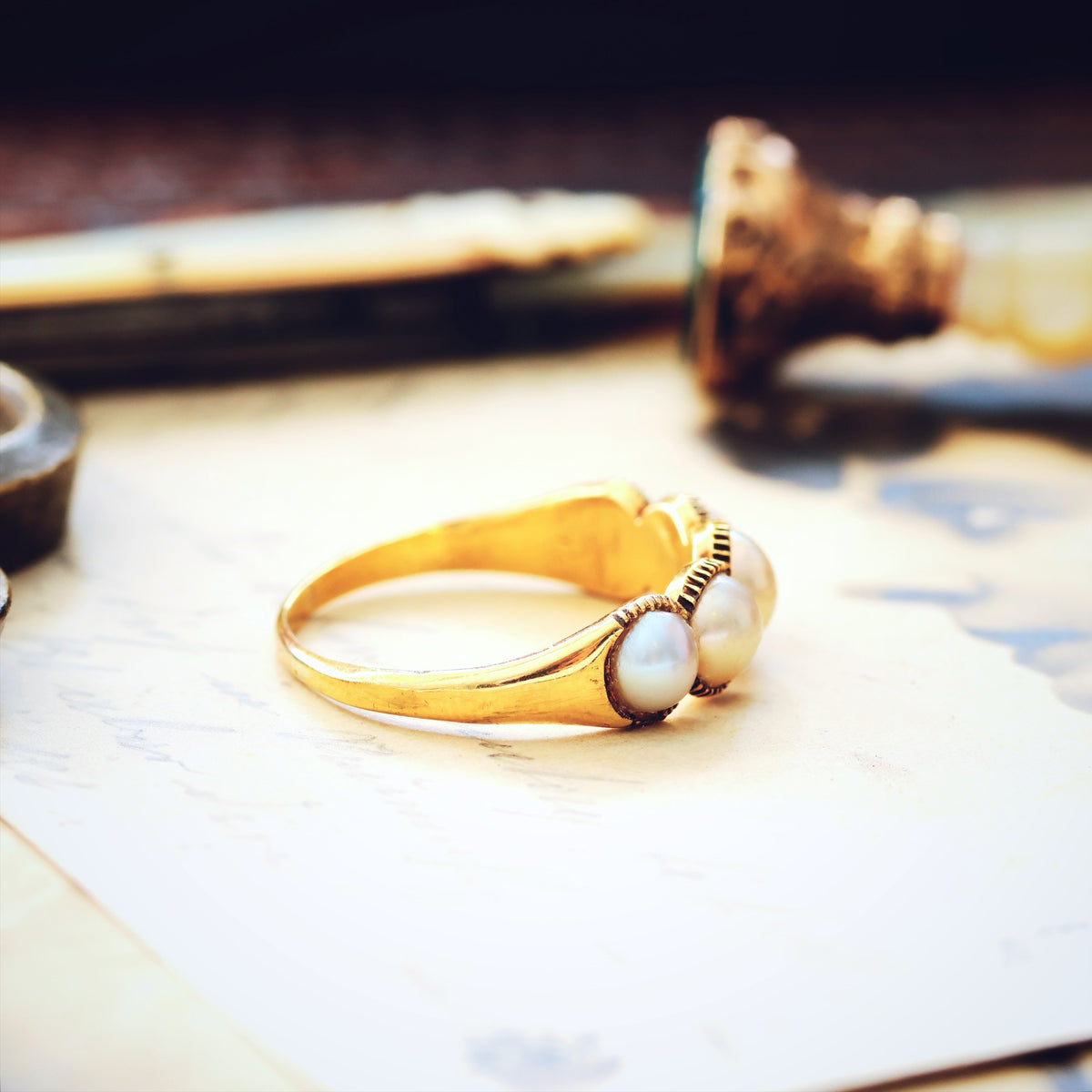 Romantic Antique Georgian Natural Pearl Hoop Ring