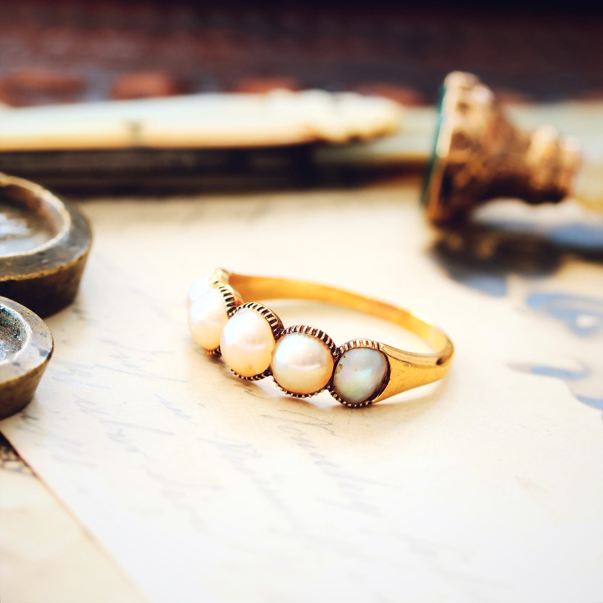 Romantic Antique Georgian Natural Pearl Hoop Ring