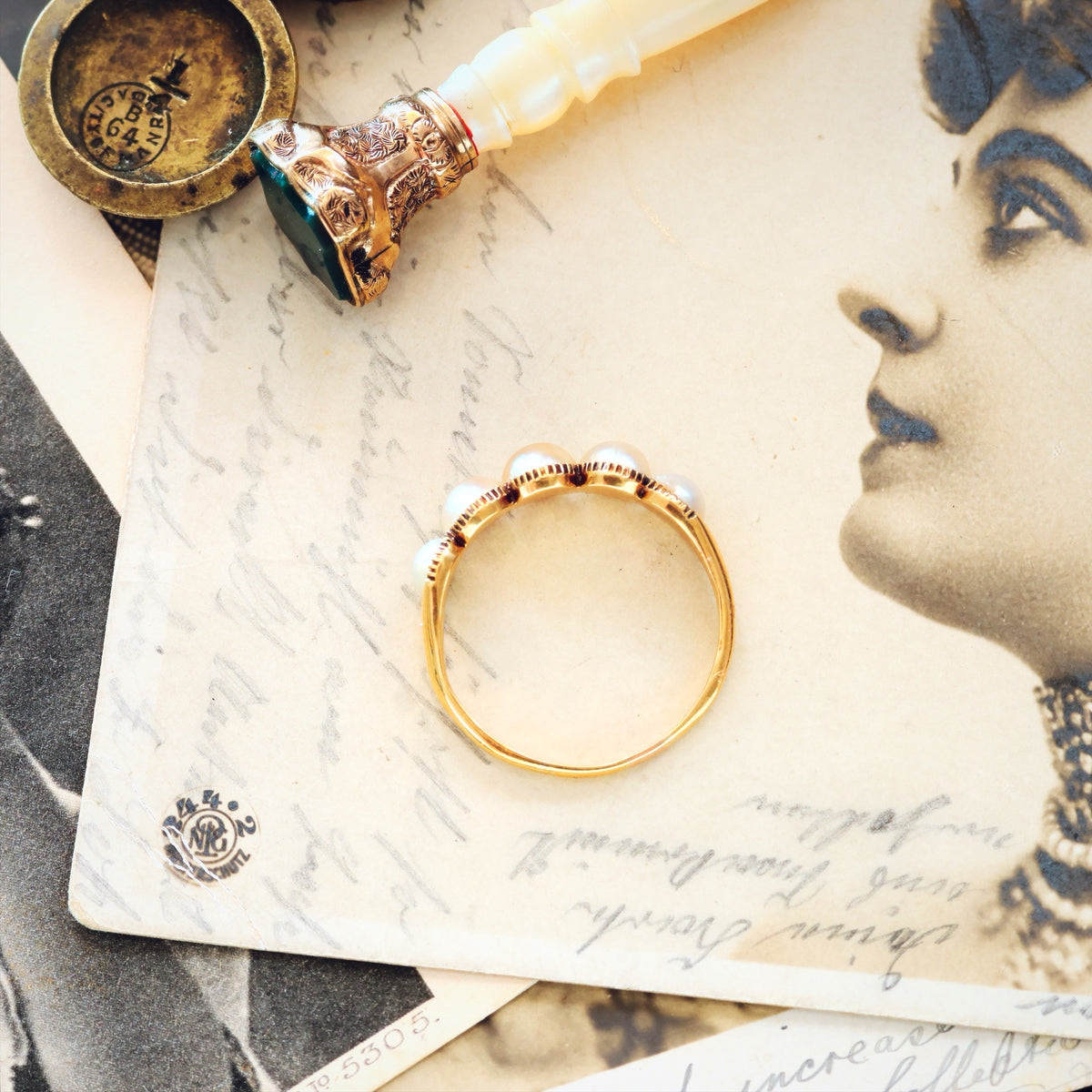 Romantic Antique Georgian Natural Pearl Hoop Ring