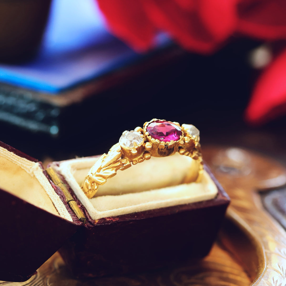 Antique Georgian Pink Tourmaline & Diamond Gem Ring