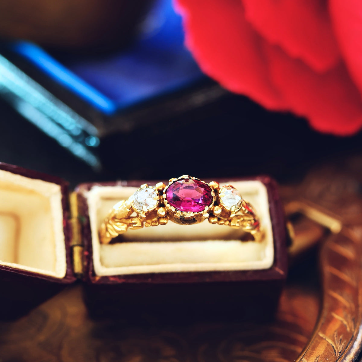 Antique Georgian Pink Tourmaline & Diamond Gem Ring
