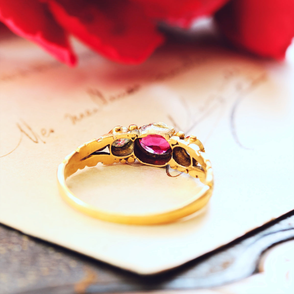 Antique Georgian Pink Tourmaline & Diamond Gem Ring