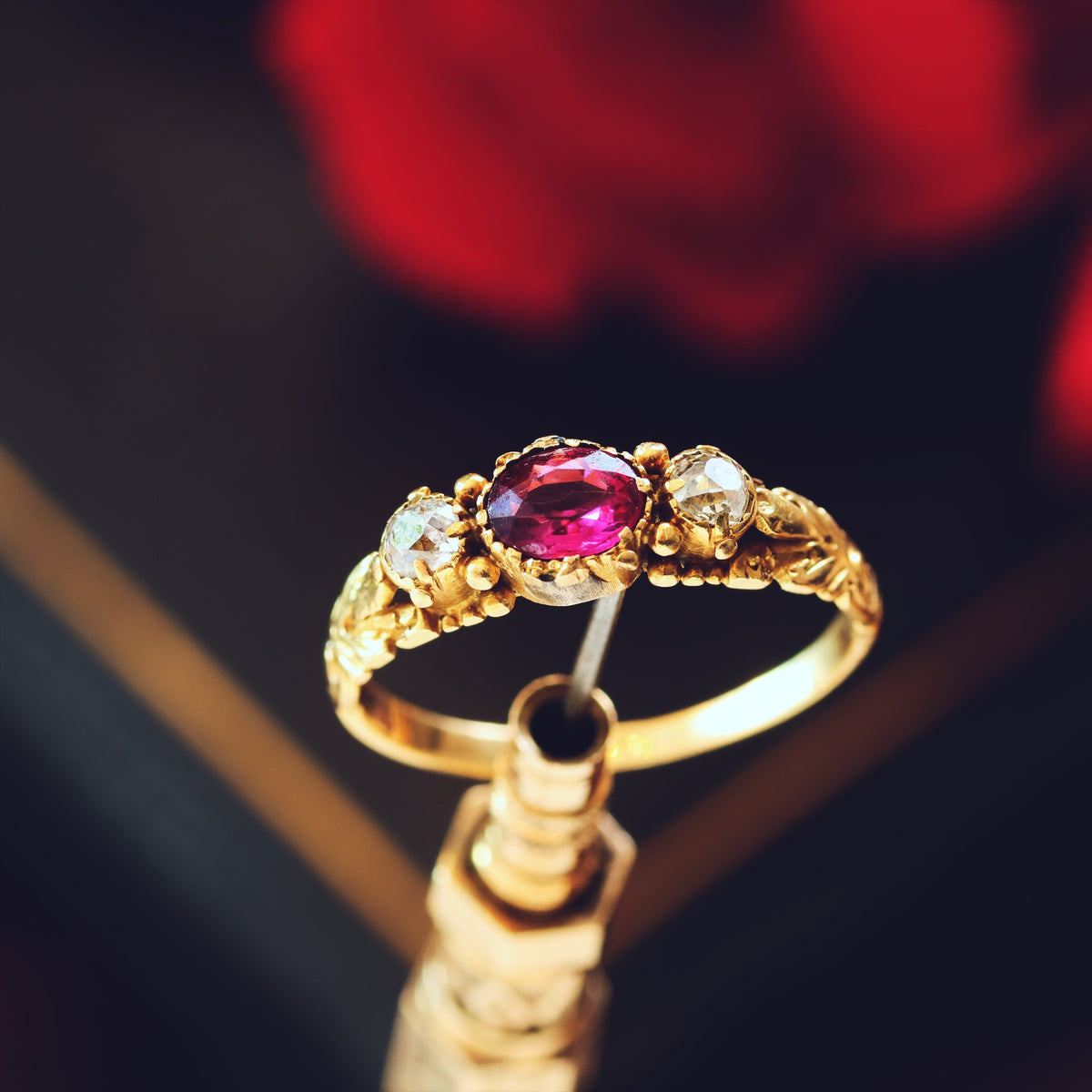 Antique Georgian Pink Tourmaline & Diamond Gem Ring