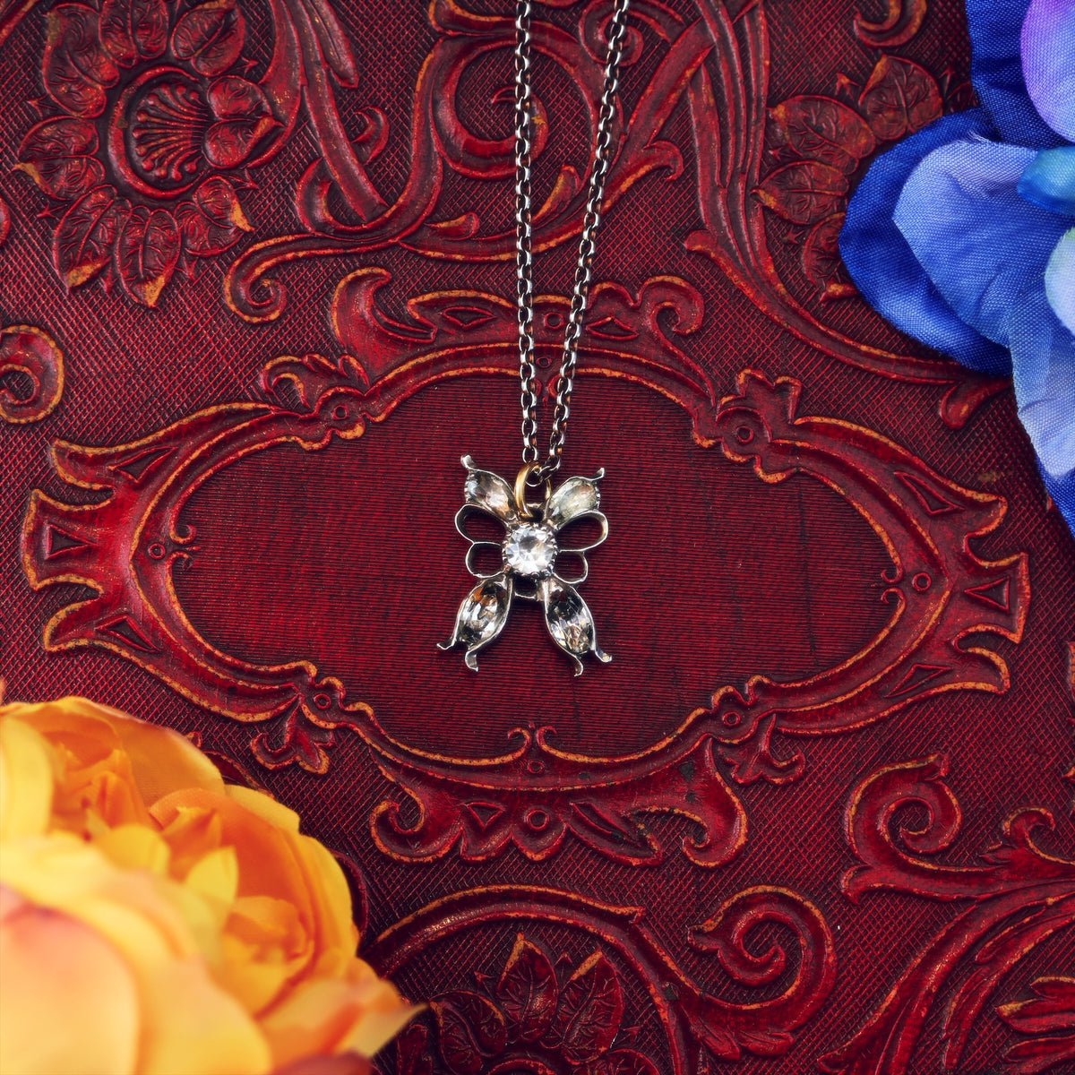 Georgian Portuguese Rock Crystal Butterfly Pendant
