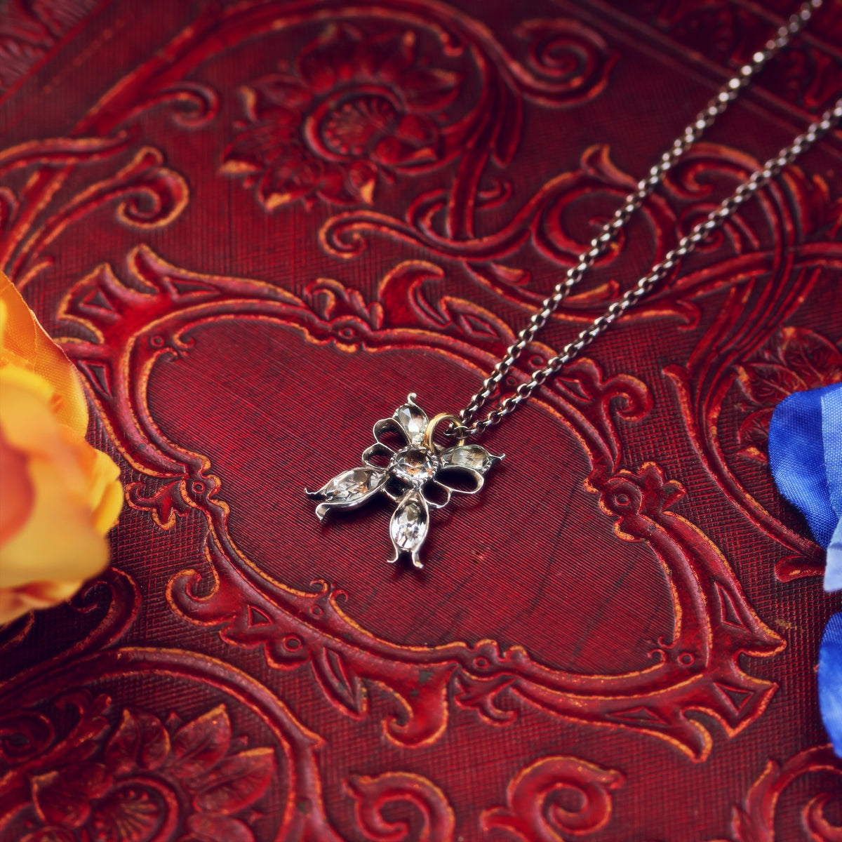 Georgian Portuguese Rock Crystal Butterfly Pendant