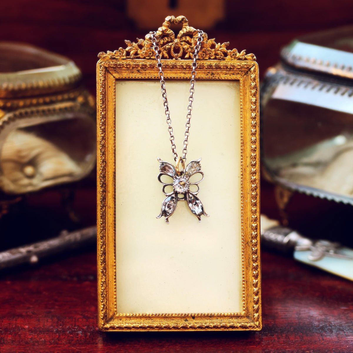 Georgian Portuguese Rock Crystal Butterfly Pendant