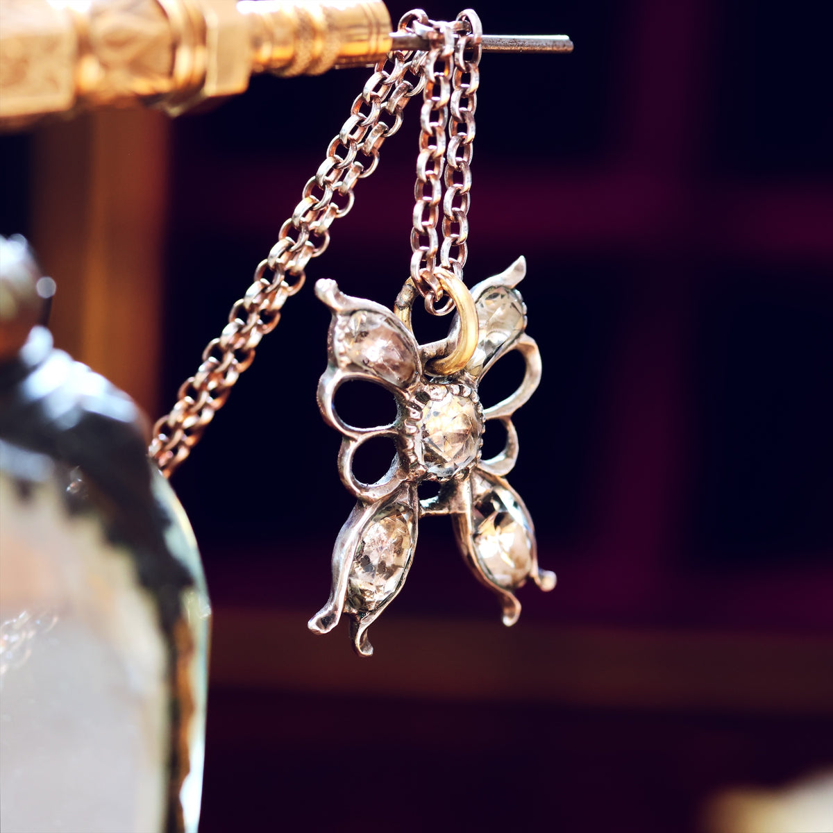 Georgian Portuguese Rock Crystal Butterfly Pendant