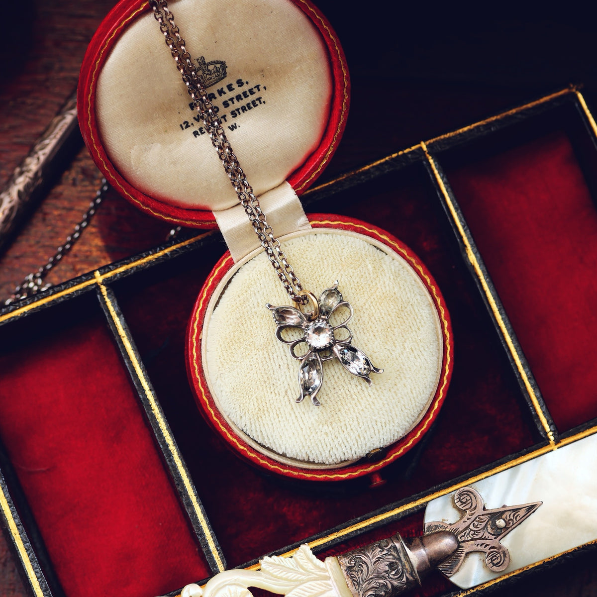 Georgian Portuguese Rock Crystal Butterfly Pendant