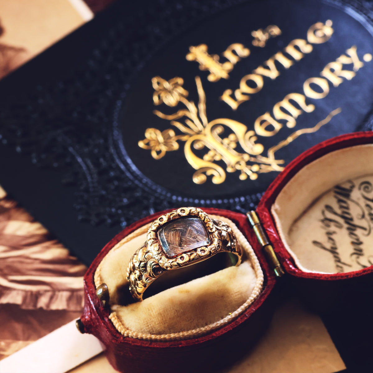 Antique Georgian Rococo Roses Mourning Ring