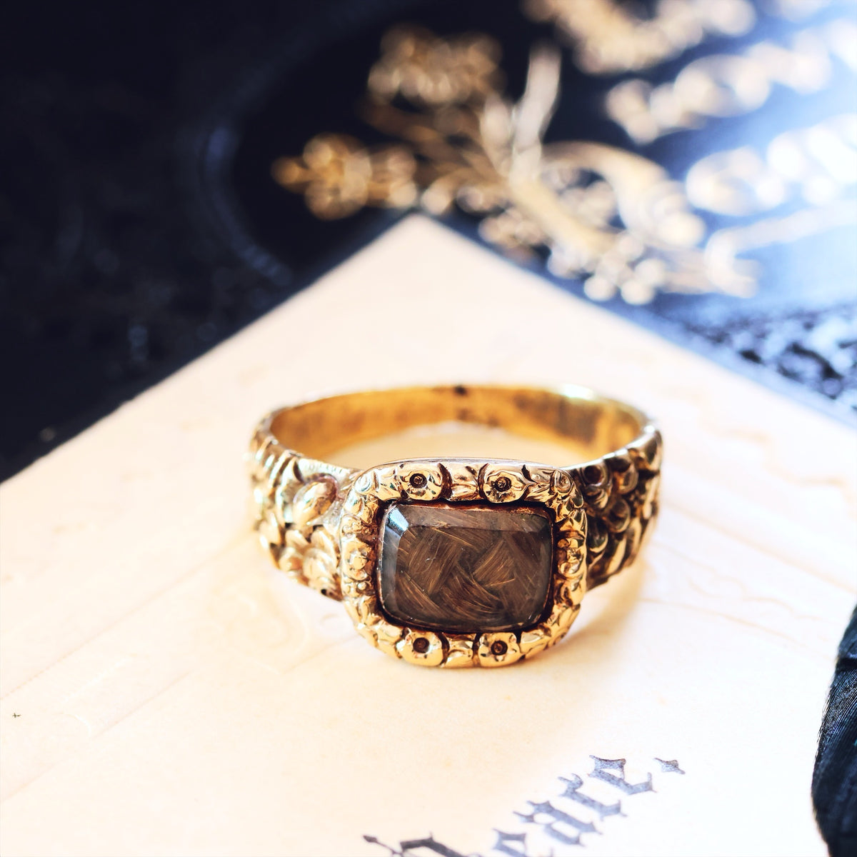 Antique Georgian Rococo Roses Mourning Ring