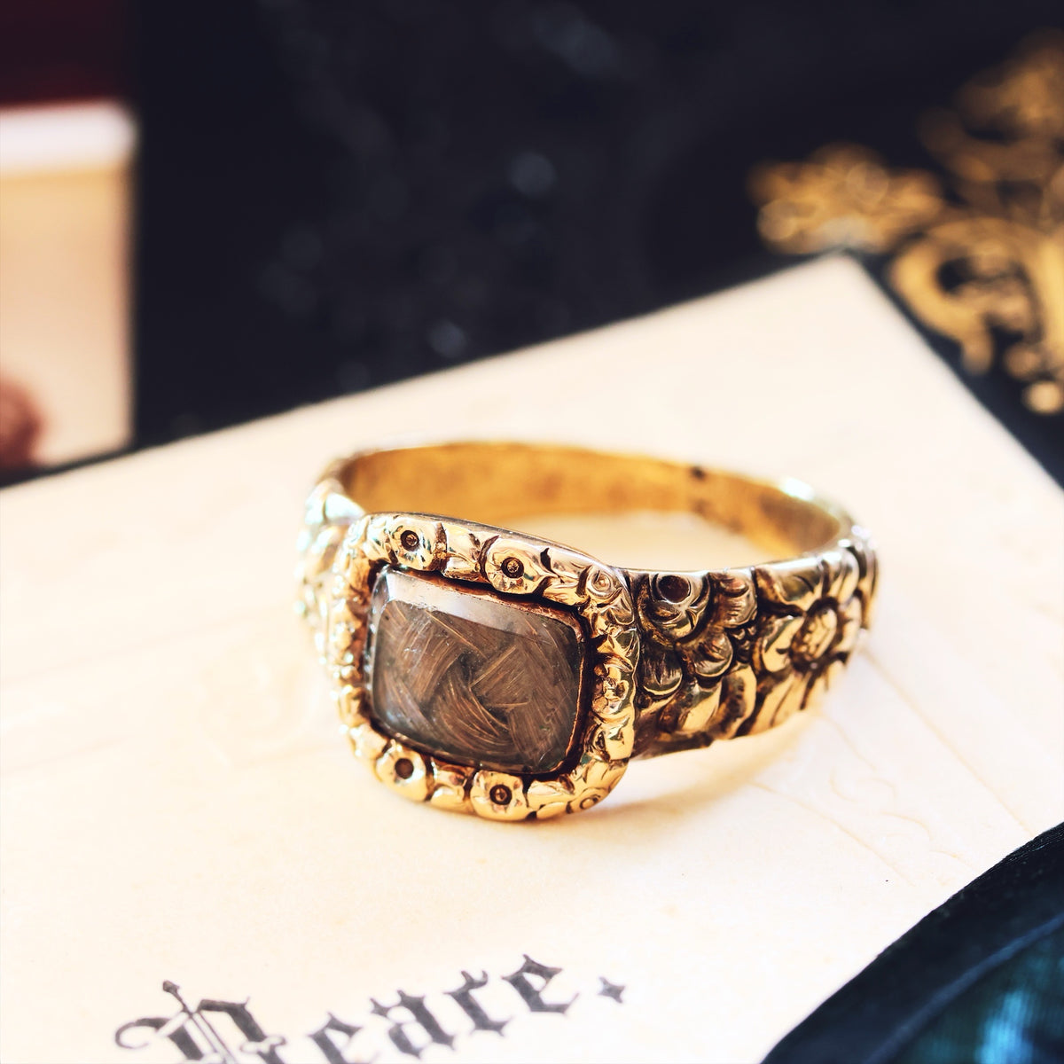 Antique Georgian Rococo Roses Mourning Ring
