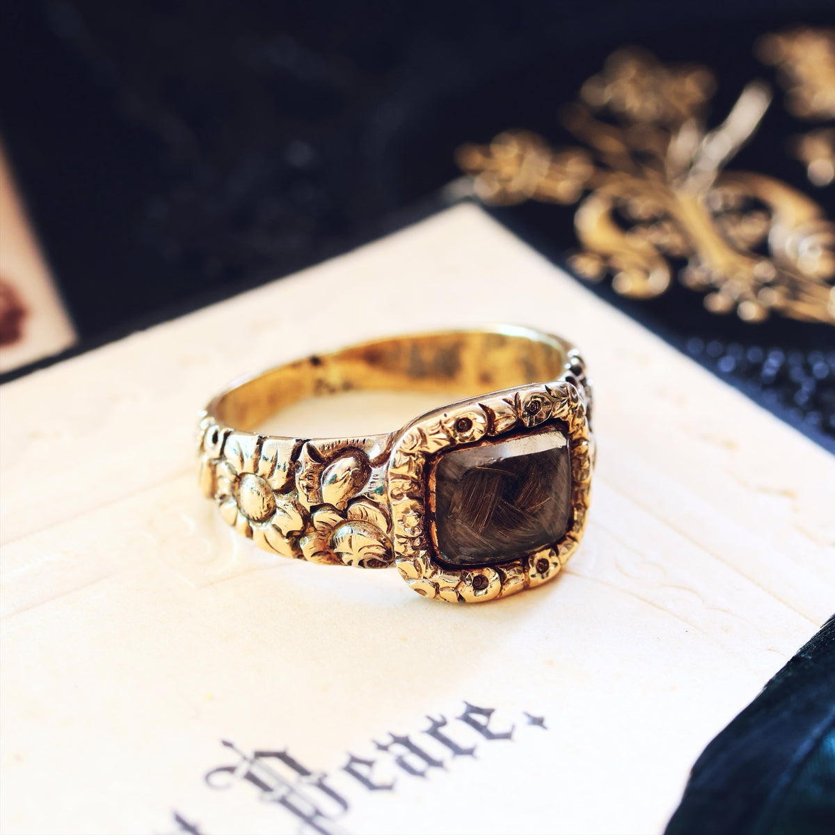 Antique Georgian Rococo Roses Mourning Ring