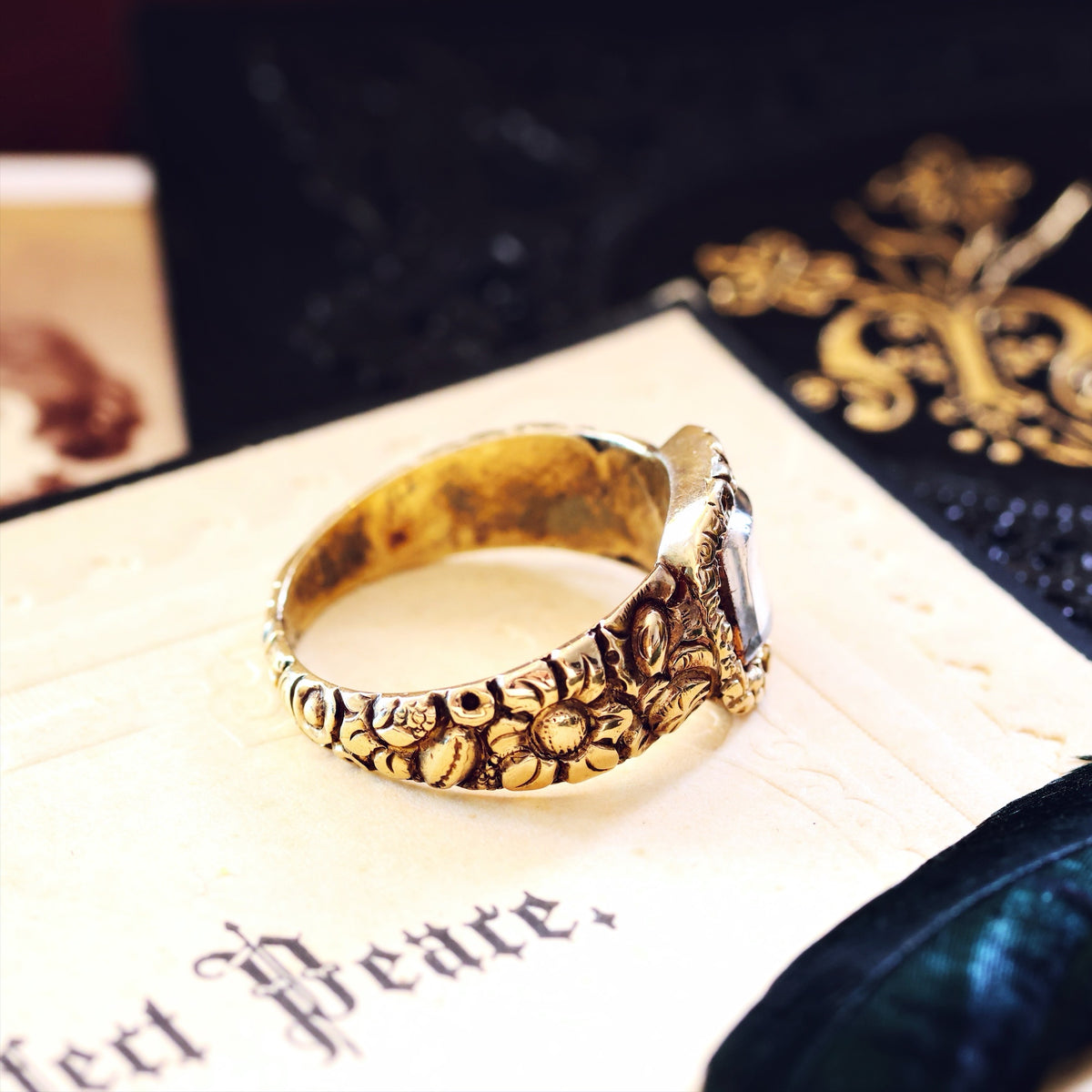 Antique Georgian Rococo Roses Mourning Ring
