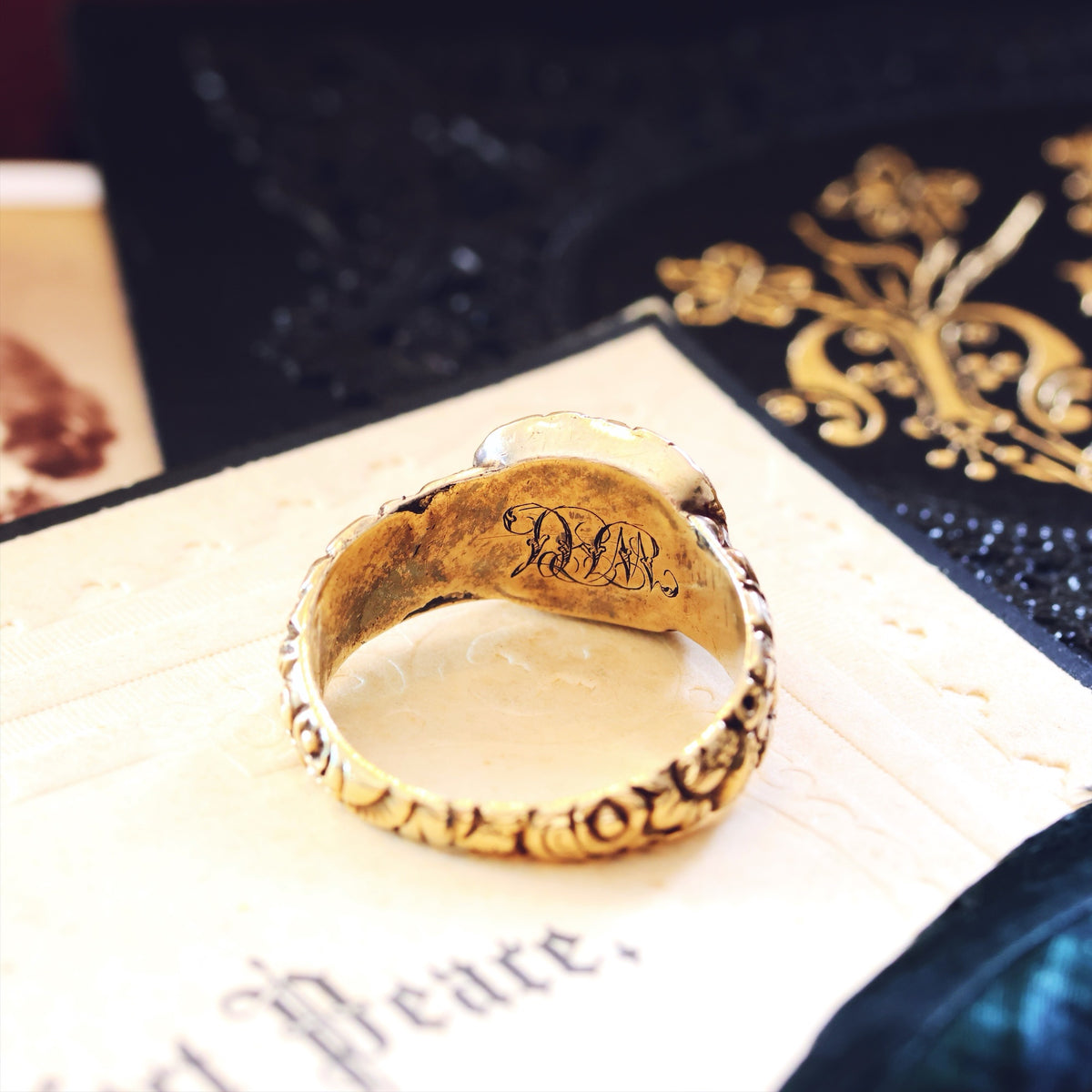 Antique Georgian Rococo Roses Mourning Ring