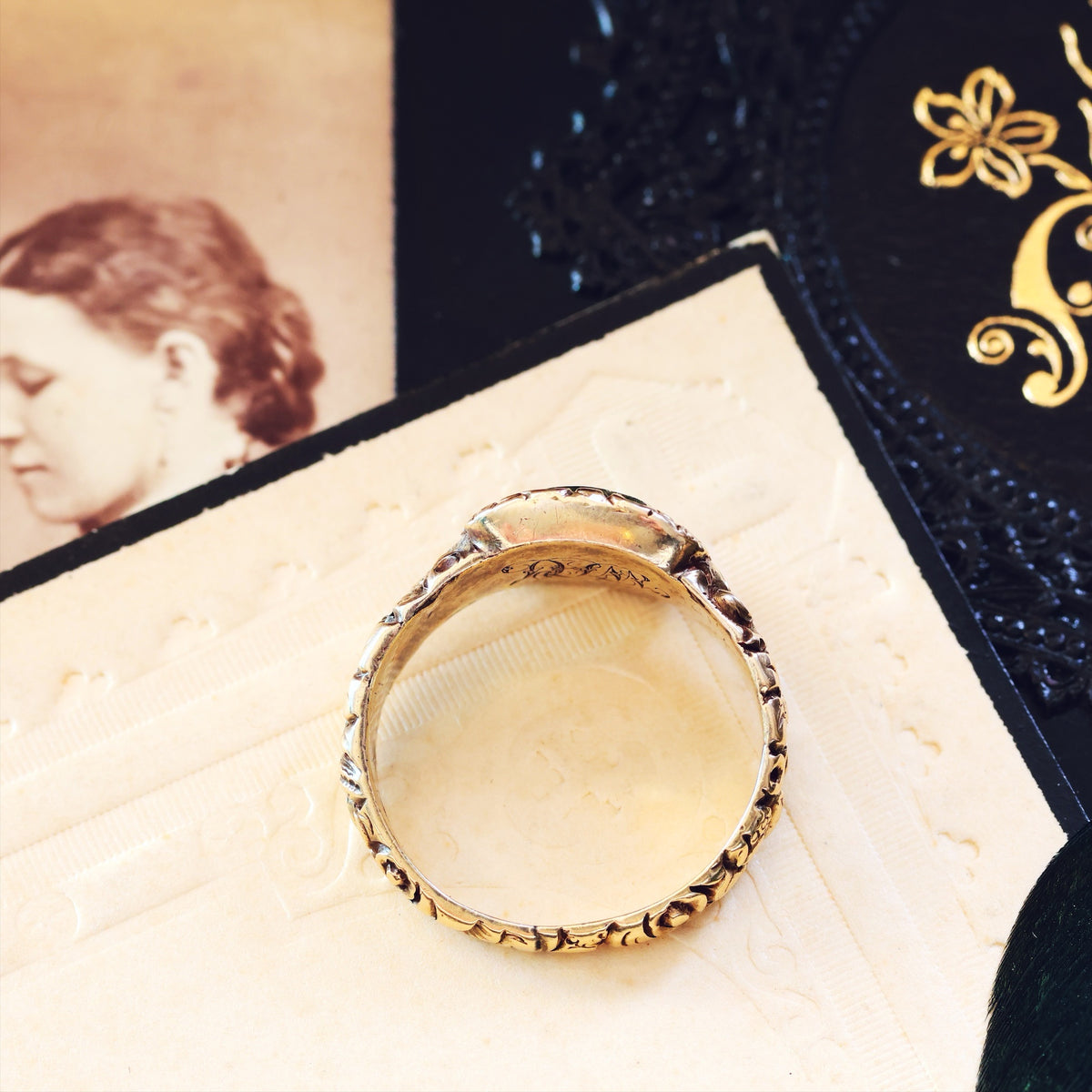 Antique Georgian Rococo Roses Mourning Ring