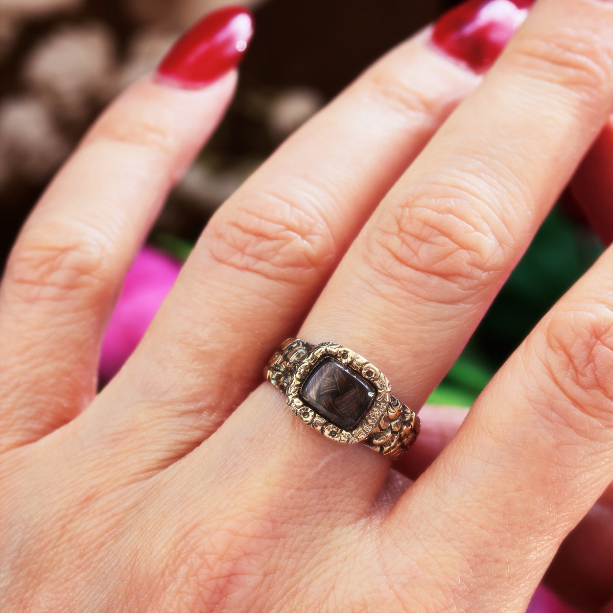 Antique Georgian Rococo Roses Mourning Ring