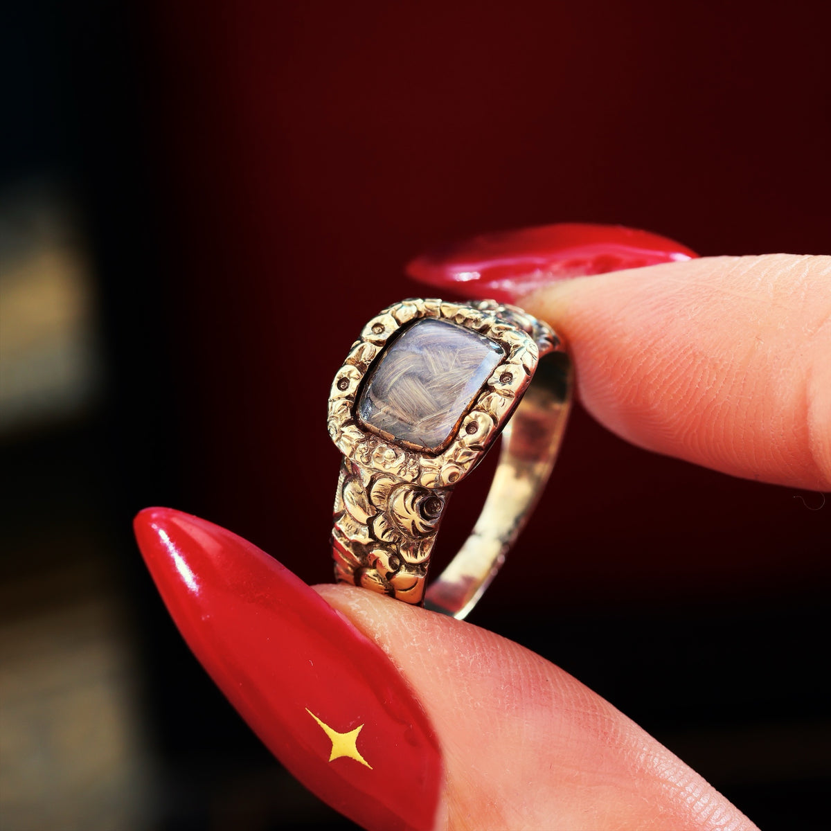 Antique Georgian Rococo Roses Mourning Ring