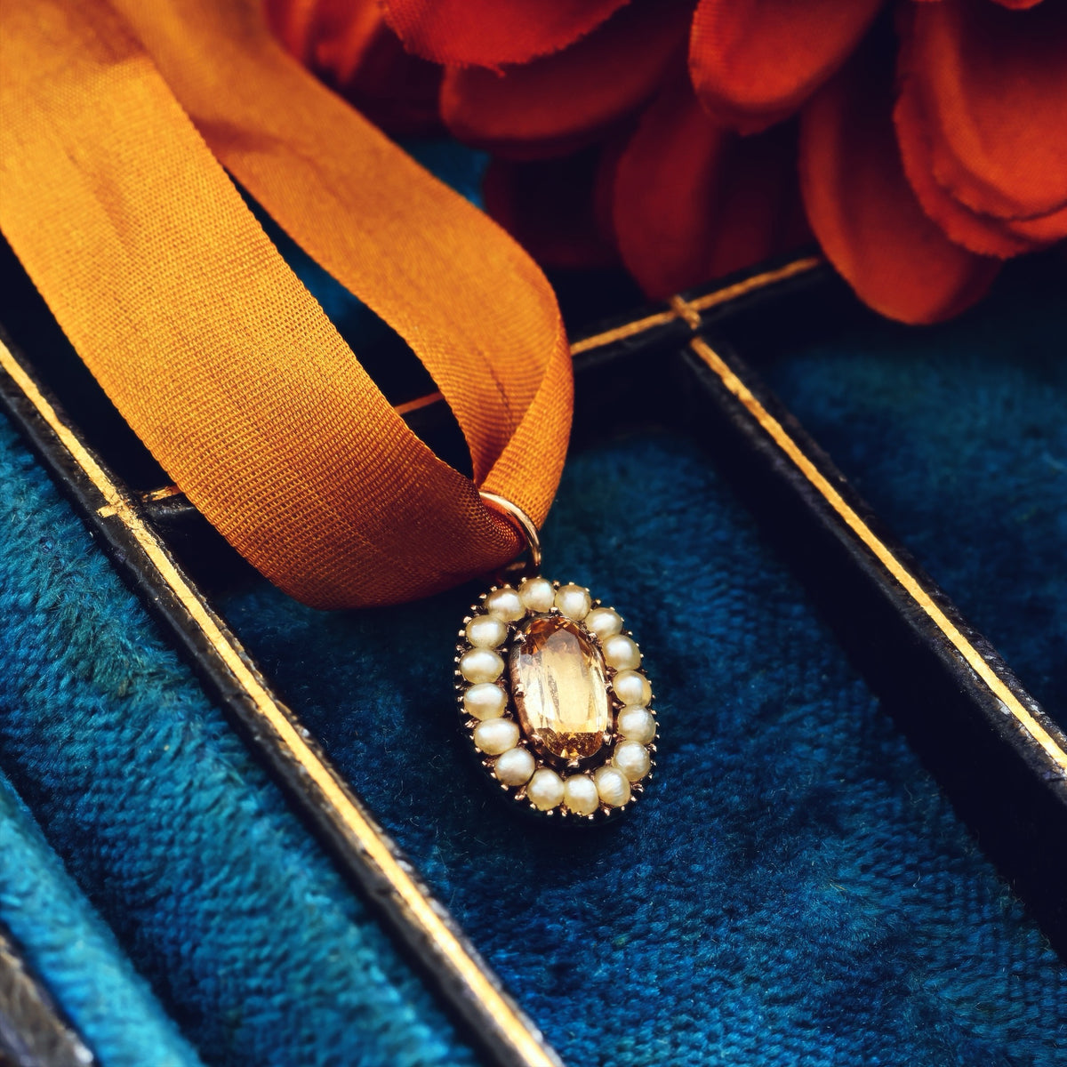 Antique Georgian Topaz & Seed Pearl Pendant