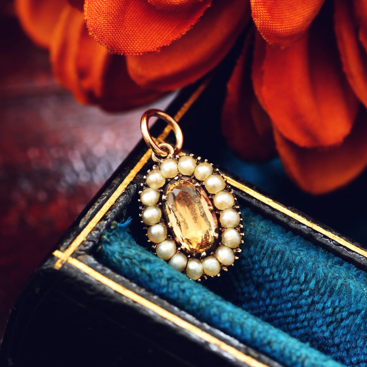 Antique Georgian Topaz & Seed Pearl Pendant
