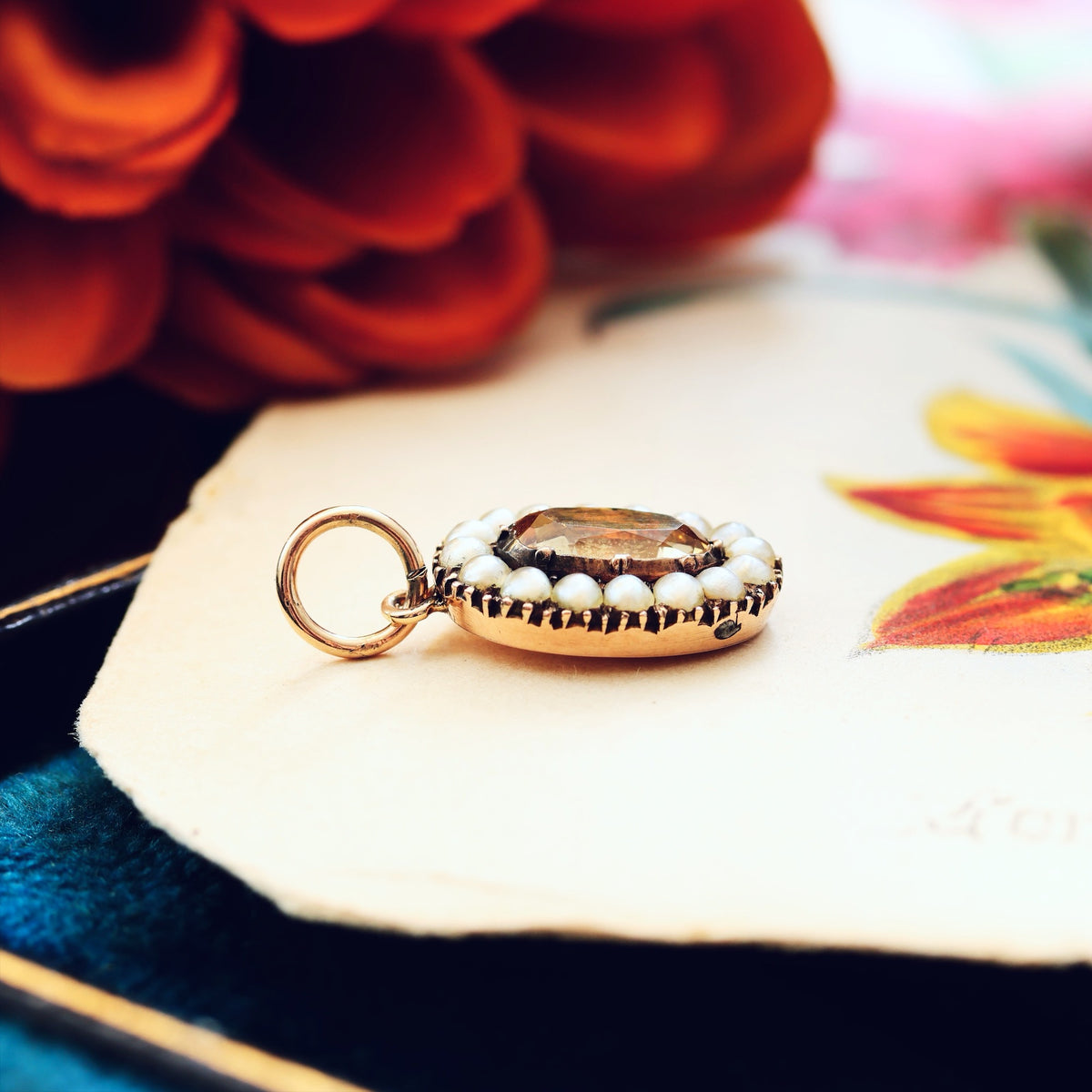 Antique Georgian Topaz & Seed Pearl Pendant